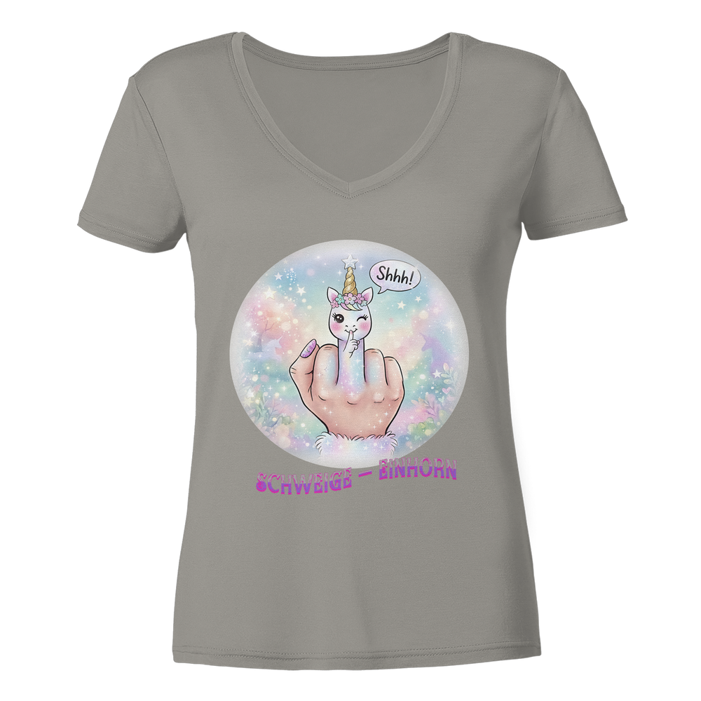 Schweigeeinhorn - Lady V-Neck – Bild 2
