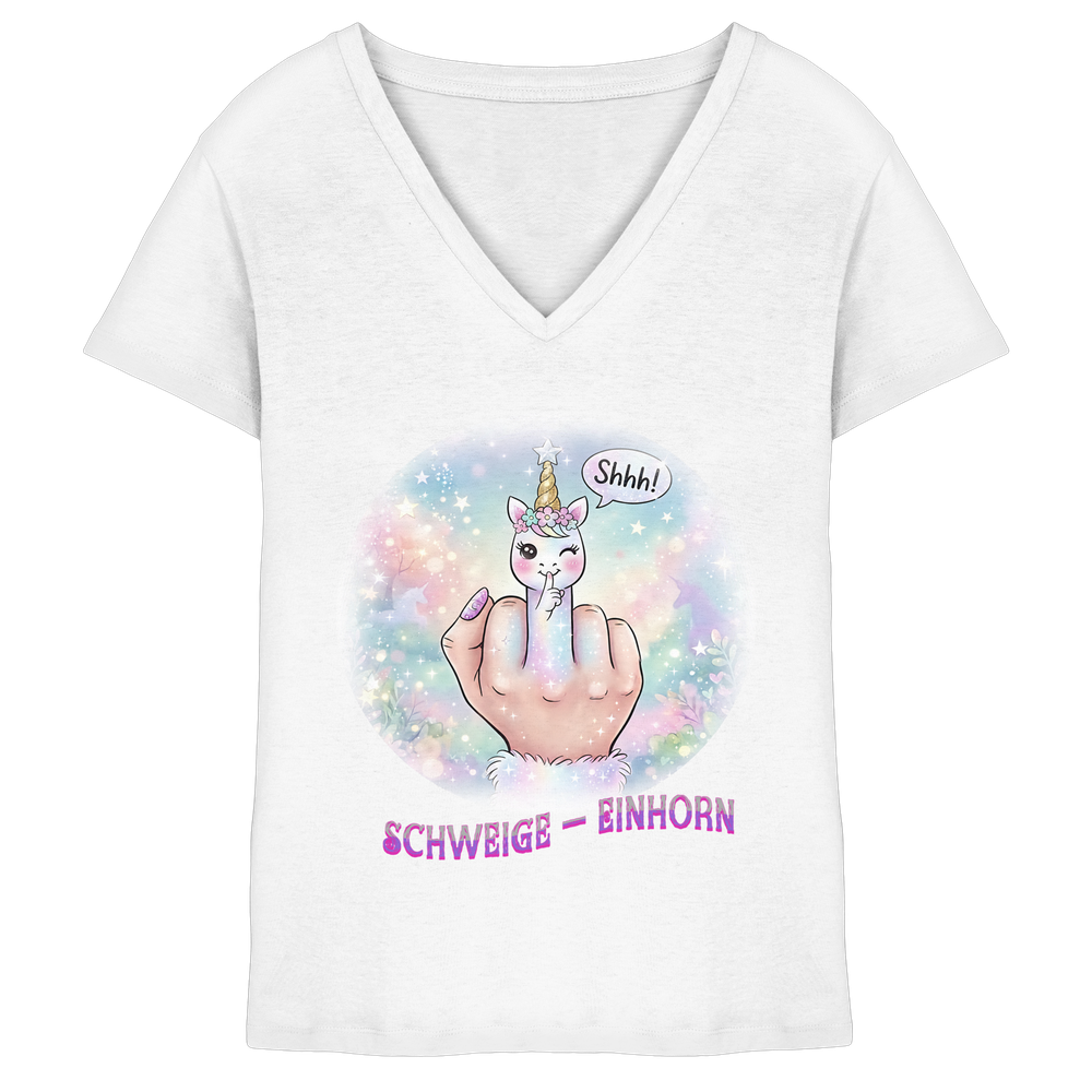 Schweigeeinhorn - Lady V-Neck – Bild 3