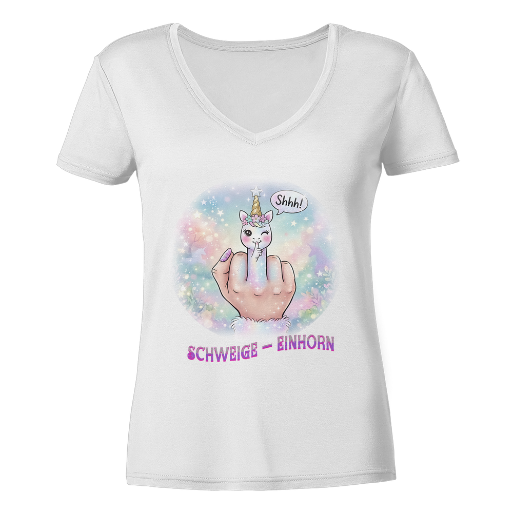 Schweigeeinhorn - Lady V-Neck – Bild 4
